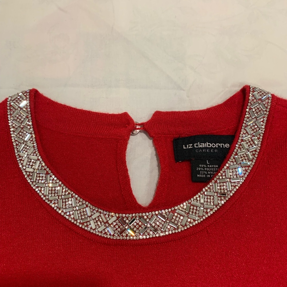 Liz Claiborne Scarlet Beaded Collar Top